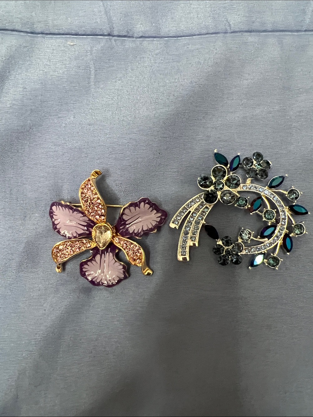 Purple Enamel Floral Brooch Pin with Gold Accents - Women's Jewelry